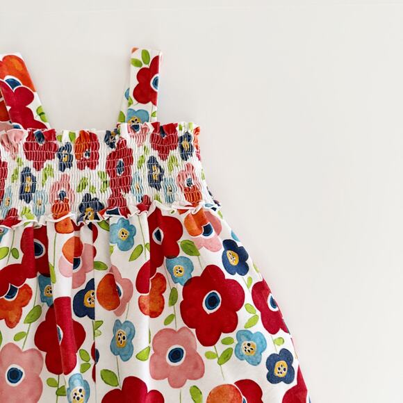 [Mayoral] Red Floral Print Sleeveless Smocked Baby Girl Romper Bow Size 24M - Picture 8 of 11